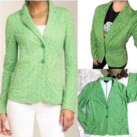 Talbots Medium Knit Blazer Green Pastel Floral Jacket with Jacket Pockets 14 - Picture 15 of 16